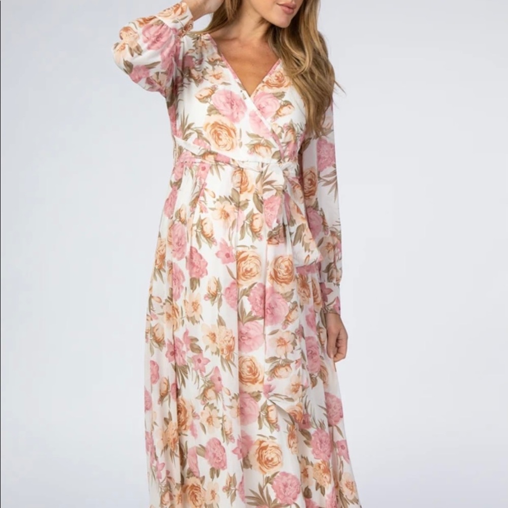 NWT Pink Blush Ivory Floral Chiffon Maternity Maxi